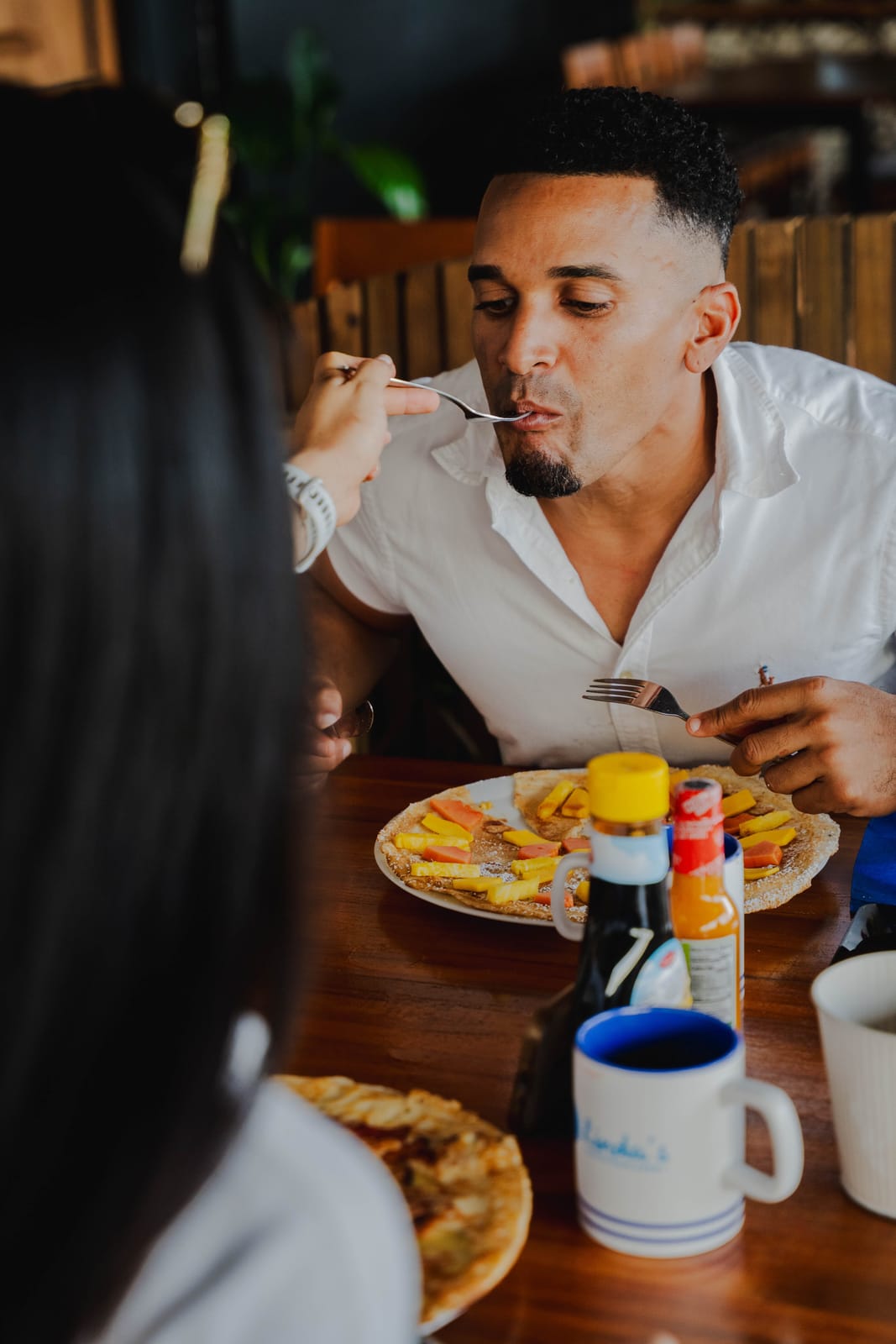 Guest enjoying a Dutch pancake